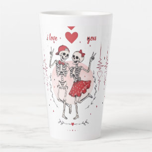 Caneca De Café Latte Casal de Esqueletos Engraçados Apaixonados