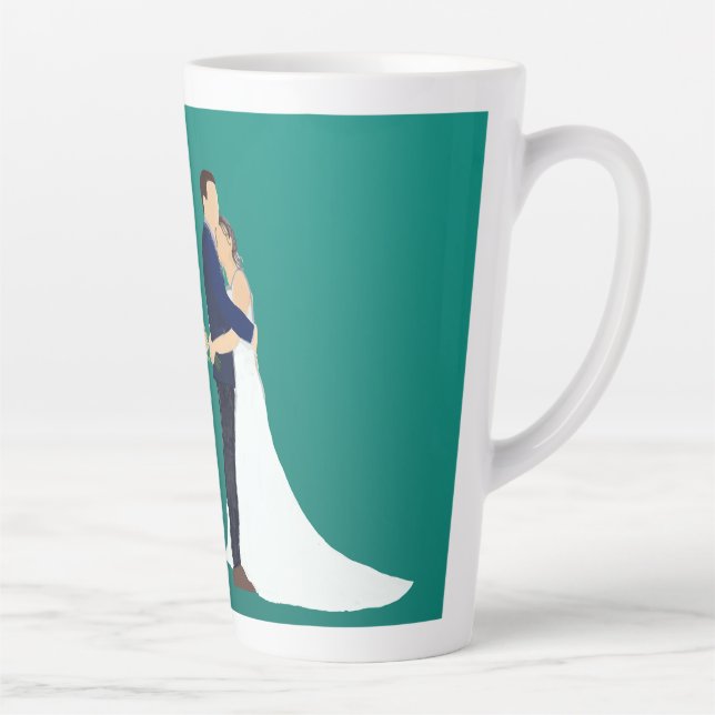 Caneca De Café Latte Casal de Noivos, tons de pele claros (Direita)