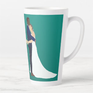 Caneca De Café Latte Casal de Noivos, variação de tons de pele 3
