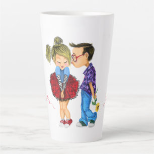 Caneca De Café Latte Casal Romântico - Amor - Eu Amo-Te - Beijo