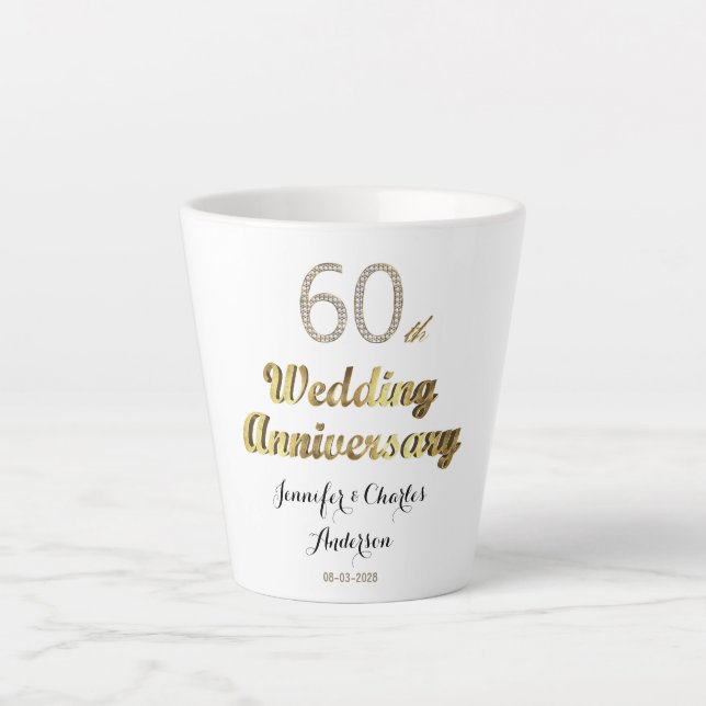 Caneca De Café Latte Casamento de Diamante do 60º aniversário Latte Mug (Frente)