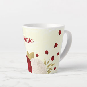 Caneca De Café Latte Casamento de flores românticas escuras vermelhas e
