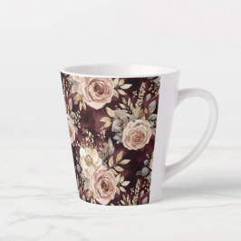 Caneca De Café Latte Casamento Floral Rosa Choque Vermelho Borgonha