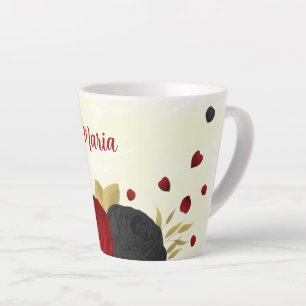 Caneca De Café Latte casamento floral vermelho preto e dourado