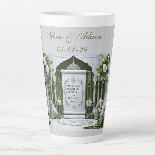 Caneca De Café Latte Casamento Islâmico Personalizado (Frente)