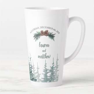 Caneca De Café Latte Casamento no inverno Rustic Evergreen Latte Mugs