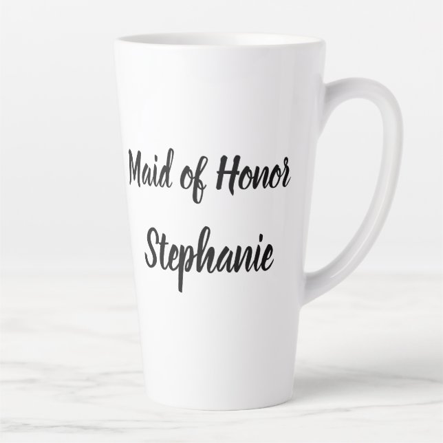 Caneca De Café Latte Casamentos de Script Elegante Negro madrinha de ca (Direita)