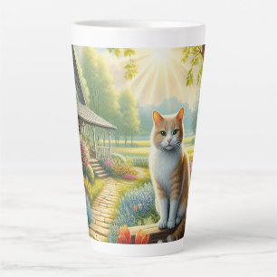 Caneca De Café Latte Casca de primavera/jardim e gato