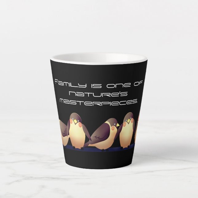 Caneca De Café Latte Castanho Cinto E Pássaros Rosa Pretos (Frente)