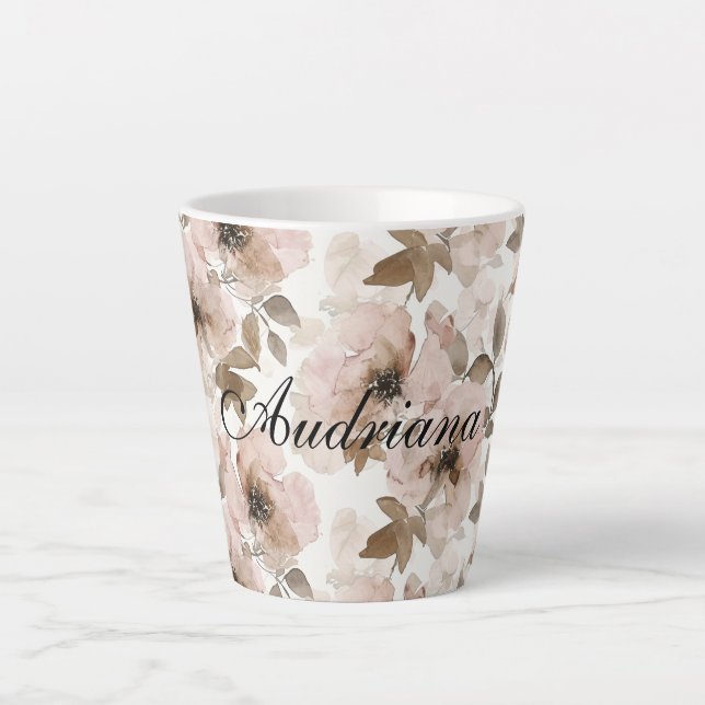 Caneca De Café Latte Castanho-Rosa-Castanho-Sudoeste-Floral (Frente)