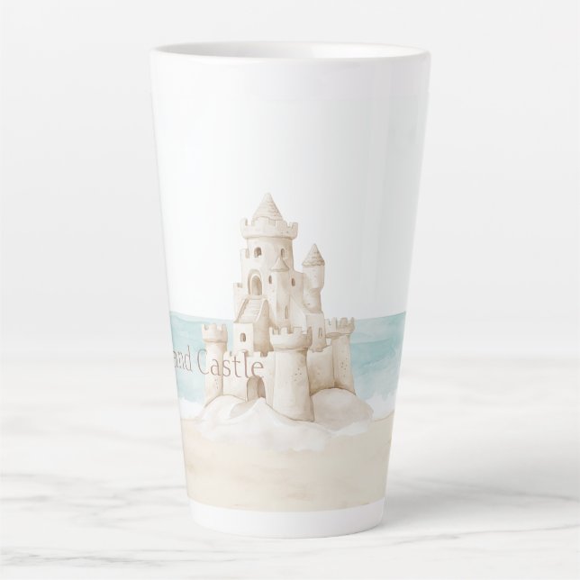 Caneca De Café Latte Castelo de Areia na Praia (Frente)