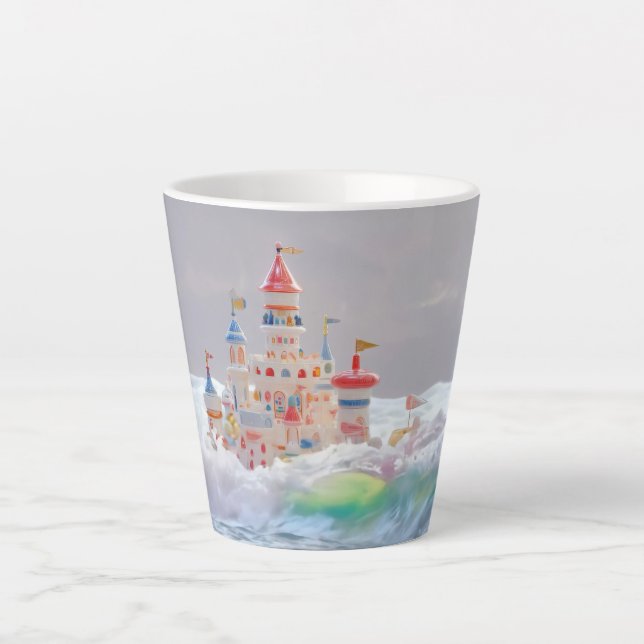 Caneca De Café Latte Castelo Mágico nas Ondas (Frente)