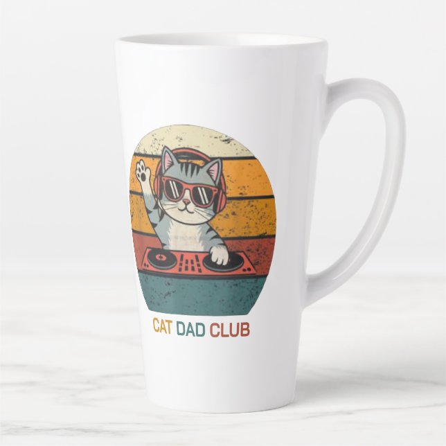 Caneca De Café Latte CAT DAD CLUB / Funny Retro misician (Direita)