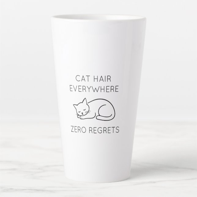 Caneca De Café Latte Cat hair everywhere zero regrets (Frente)