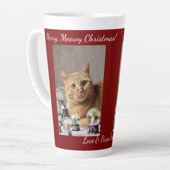 Caneca De Café Latte Cat Snow Globe, Image Names Text, Customize,  (Ângulo esquerdo)