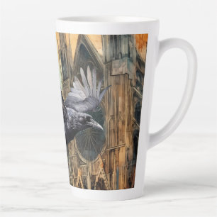 Caneca De Café Latte Catedral Gótica Medieval e Raven Voadora