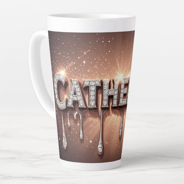 Caneca De Café Latte Catherine Nome em Ouro Derramado (Ângulo esquerdo)