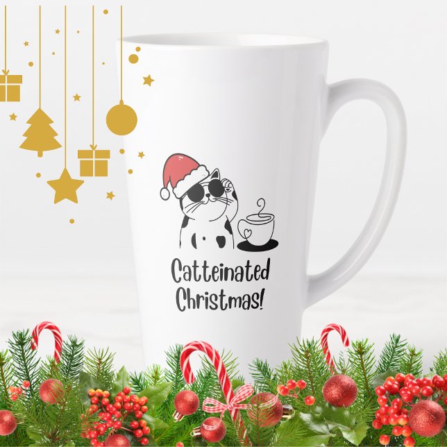 Caneca De Café Latte Catteinated Christmas Coffee and Cat Lover Holiday (Criador carregado)