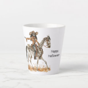 Caneca De Café Latte Cavaleira Negra do Halloween Esqueleto de Cavalo W