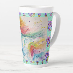 Caneca De Café Latte Cavalo Arco-íris Unicórnio Aquarela Café Aquua Can