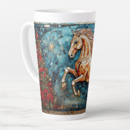Caneca De Café Latte Cavalo Branco do Mosaico e Árvore de Natal