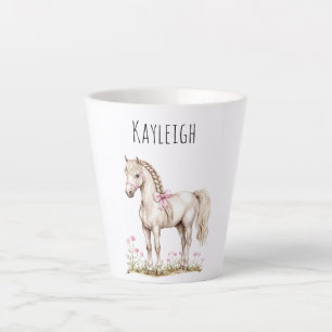 Caneca De Café Latte Cavalo Branco e Flores