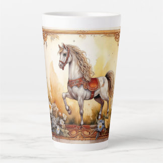 Caneca De Café Latte Cavalo Carrossel Branco