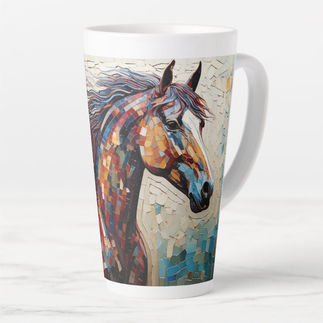 Caneca De Café Latte Cavalo de Baía de Mosaico (Ângulo direito)