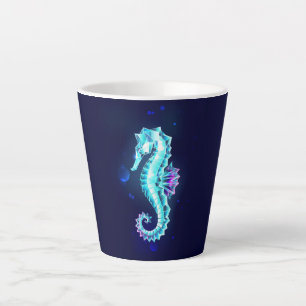 Caneca De Café Latte Cavalo de Gelo Cristal em Fundo Azul