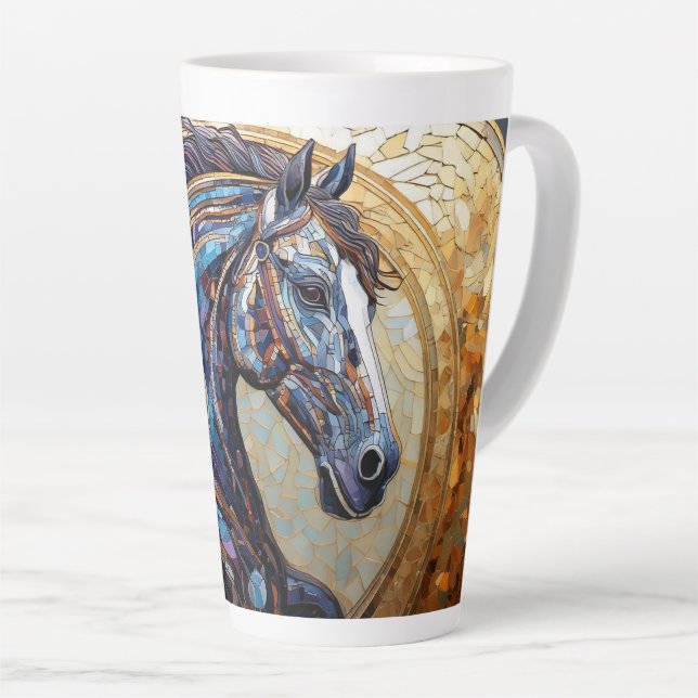 Caneca De Café Latte Cavalo de Mosaico (Ângulo direito)