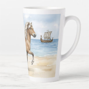 Caneca De Café Latte Cavalo islandês Fjara aquarela na praia
