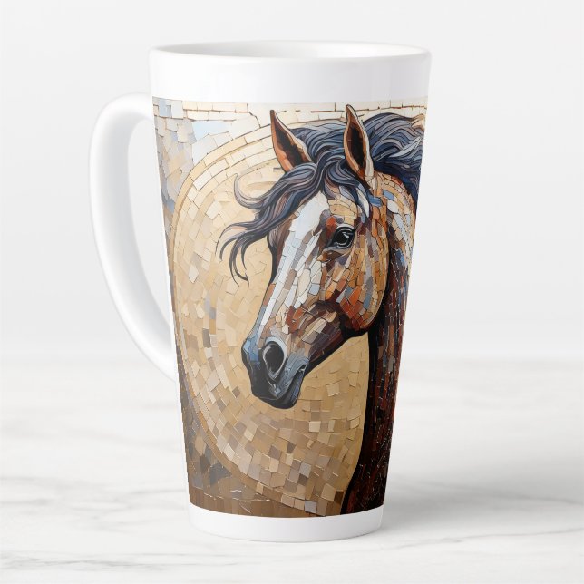 Caneca De Café Latte Cavalo Marrom Mosaico (Ângulo esquerdo)