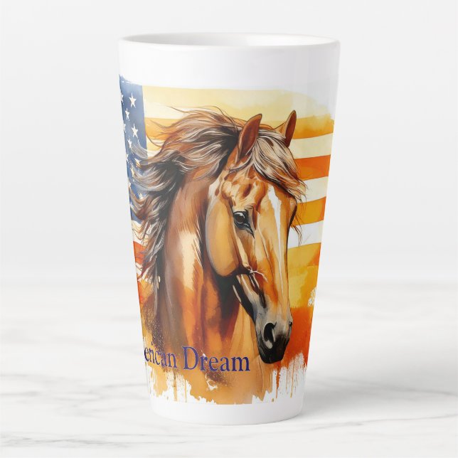 Caneca De Café Latte Cavalo Patriótico do Sonho Americano (Frente)