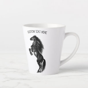 Caneca De Café Latte Cavalo Preto - Desenho - Adicione Seu Texto