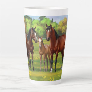 Caneca De Café Latte Cavalos De Quarto De Baía Castanha Em Pastas De Ve
