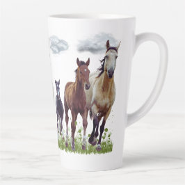 Caneca De Café Latte Cavalos numa Caneca-de-Prado