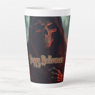 Caneca De Café Latte Caveira da Morte no Halloween Arte Assustadora