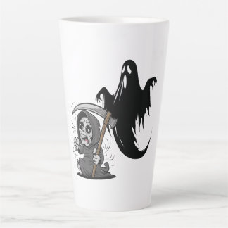 Caneca De Café Latte Ceifador assustado e fantasma.