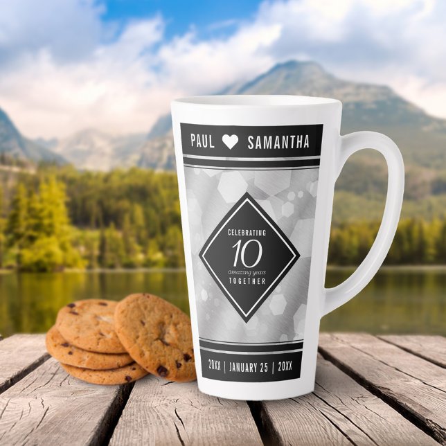 Caneca De Café Latte Celebração do Aniversário de Casamento de 10 Tin (Criador carregado)