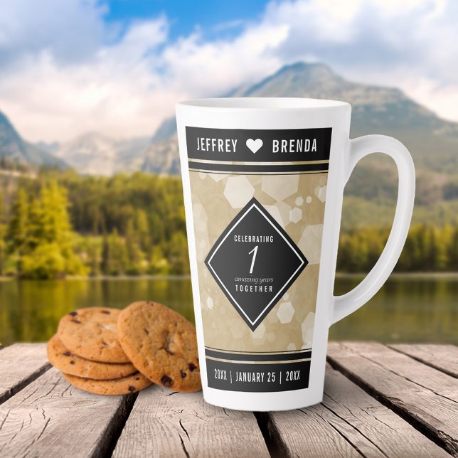 Caneca De Café Latte Celebração do Aniversário de Casamento de Papéis E (Criador carregado)