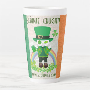 Caneca De Café Latte Celebrar Ruas. Dia de Patrick com um Gato Sortudo