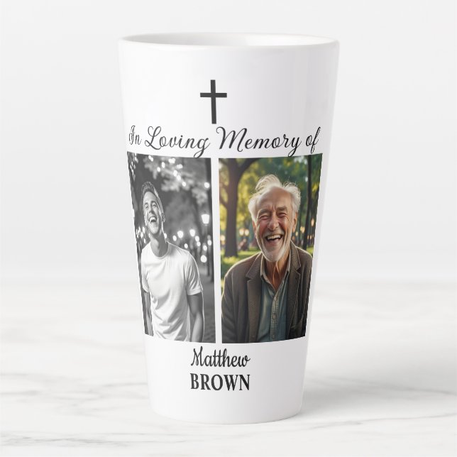 Caneca De Café Latte Celebration Of Life 2 Photos Funeral White (Frente)