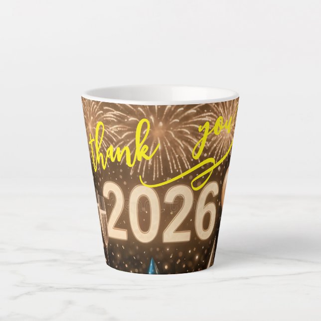 Caneca De Café Latte Celebre o início de 2026 com gratidão  (Frente)