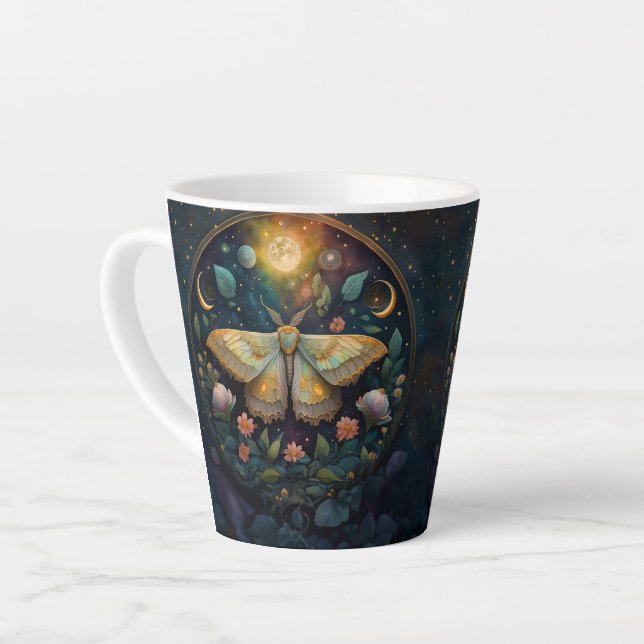 Caneca De Café Latte Celestial Moth and Moon Phases – Enchanted Night (Ângulo esquerdo)