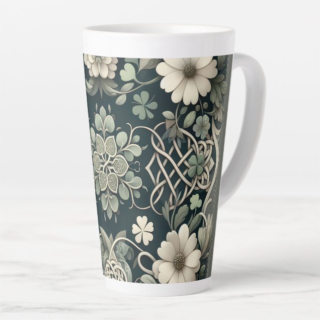 Caneca De Café Latte Celtic Clover Floral Charm (Ângulo direito)