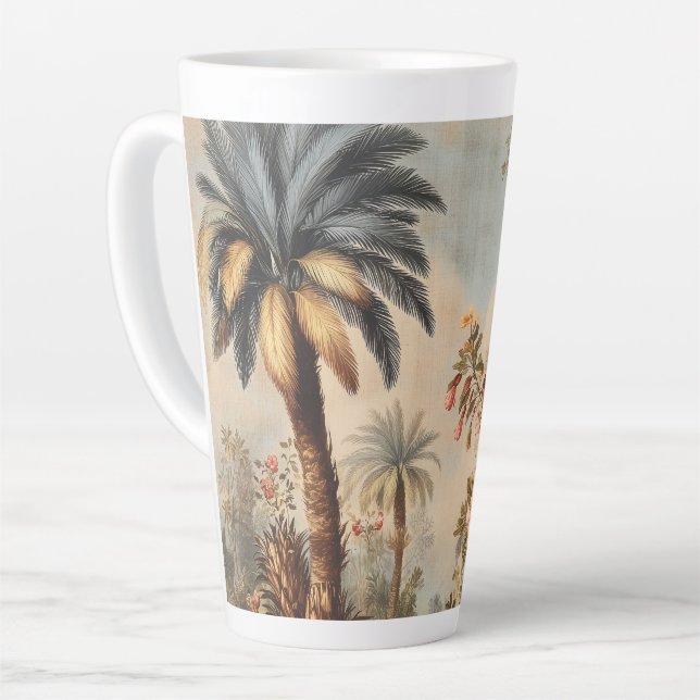 Caneca De Café Latte Cena Botânica Antiga com Palmeiras (Ângulo esquerdo)