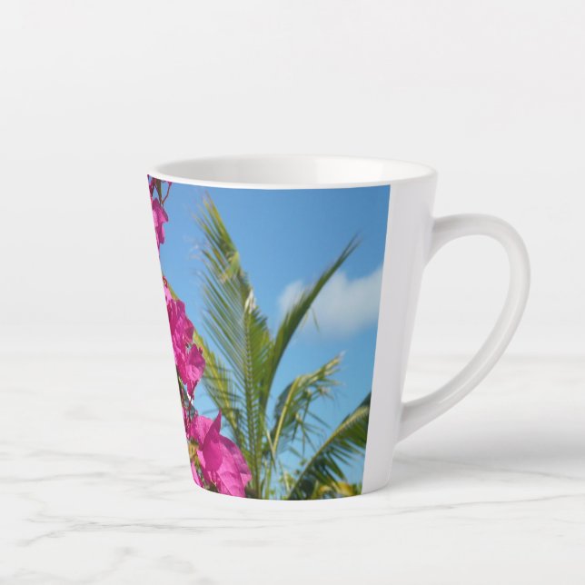 Caneca De Café Latte Cena da Natureza Tropical de Bougainvillea e Palm  (Direita)