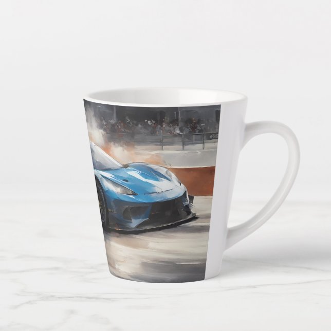 Caneca De Café Latte Cena de Corrida Urbana Azul Dinâmica (Direita)