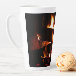 Caneca De Café Latte Cena de Inverno Quente com Lareira para Fotografia