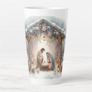 Caneca De Café Latte Cena de Natividade Russa com Florais de inverno